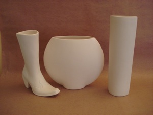 Boot vase, Disk vase & Tall Eye vase